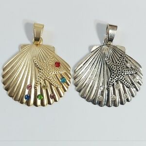 Gold and Silver Starfish Clam Shell Pendant Set